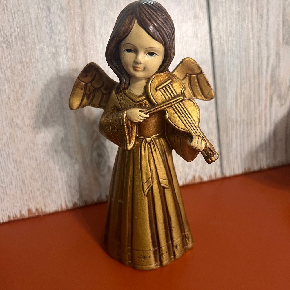 Vintage Norcrest Japan‎ Gold Angel Violinist Figurine F-217 Christmas Decor 6"